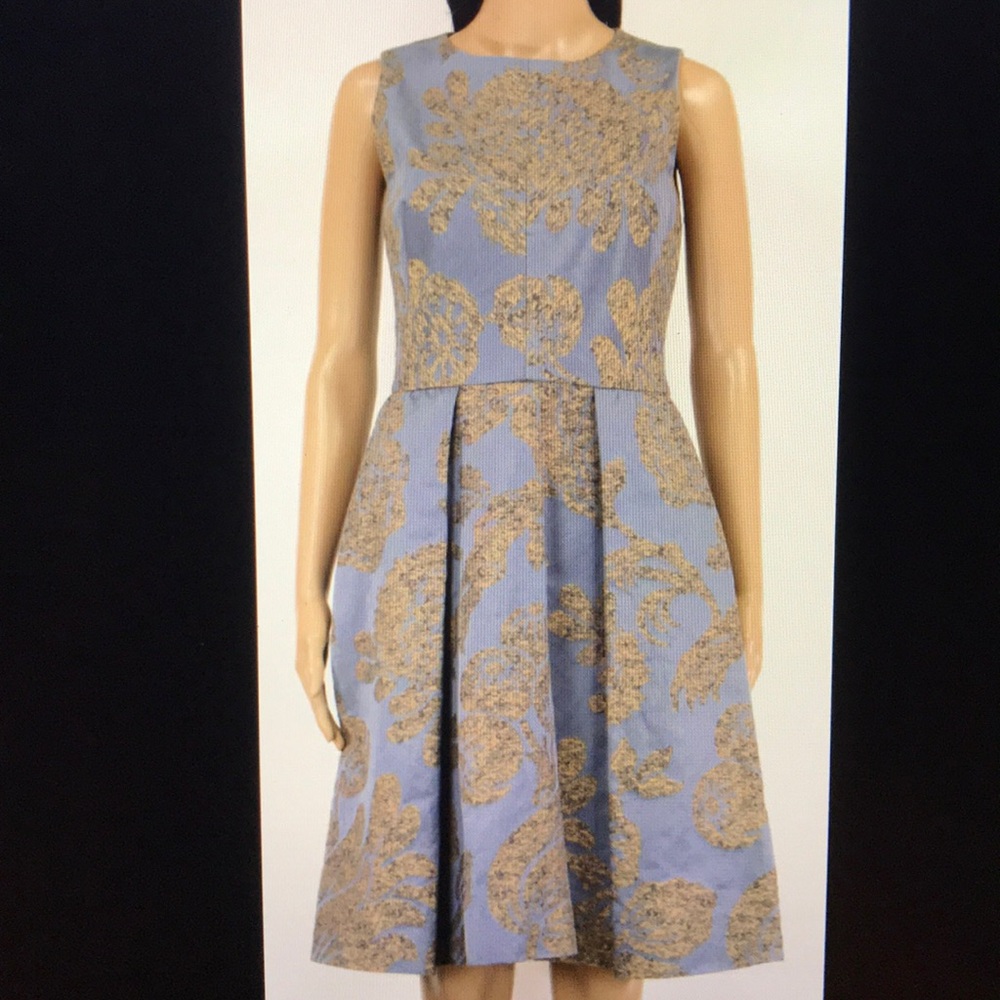Oscar de la Renta cotton blend blue/gold dress